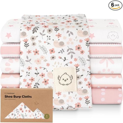 Organic Burp Cloths Baby Boy, Girl - 6-Pack Large 100% Cotton Burping Cloths for Babies, Spit Up Rags, Super Absorbent, Ultra Soft Newborn Rag, Gender Neutral, Machine Washable, Durable (Sweet Charm)