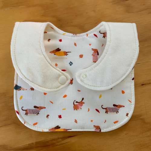 Dachshund baby bib, triple layer, thick, teething, dog, Adjustable snap Closure