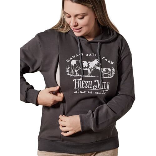 Nursing Hoodie for Breastfeeding Fleece Maternity Nursing Tops with Zippers Cotton Pregnancy Clothes