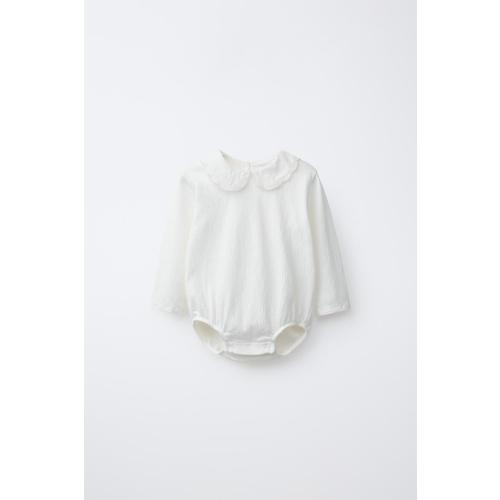 EMBROIDERED PETER PAN COLLAR BODYSUIT - Oyster-white | ZARA United States