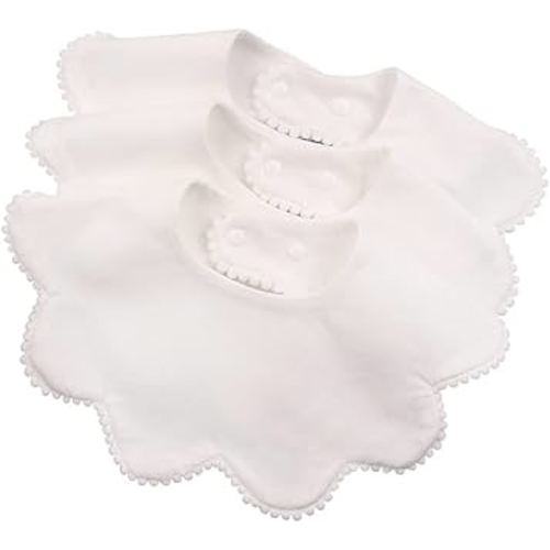 JANGANNSA 3 PCS White Flower Baby Bibs Infant Burp Clothes for Baby Girls Saliva Towel Cotton Infant Toddler Girls Bibs (3PCS-White)