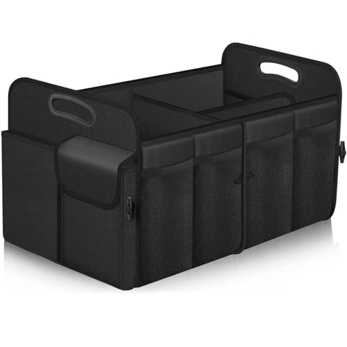 Femuar Car Trunk Organizer, Trunk Storage Organizer with 72L Large Capacity Waterproof Collapsible and 11 Pockets, Trunk Organizer for Suv/Jeep/Sedan, Large Size, Black