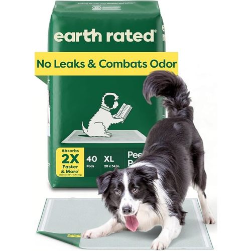 Earth Rated Max Absorbency Puppy Pee Pads for Dogs Absorbs 2X Faster & 2X More, Leak-Proof Odor-Free Potty Training Wee Wee Pad, Unscented, XL, 28” x 34”, 40 Count