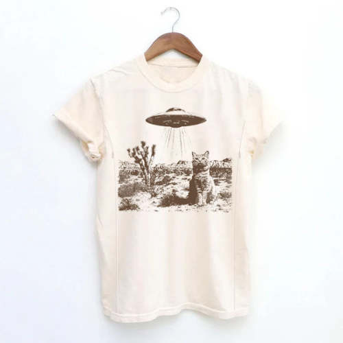 Vintage UFO Cowboy Cat Nursing T-shirt
