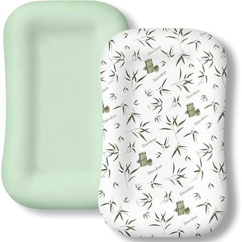 Baby Lounger Cover 2 Pack - Silky Soft Bamboo Viscose Infant Lounger Cover, Breathable & Moisture-Wicking Newborn Lounger Slipcover for Baby Boys Girls, Fits Azopesy& Most Loungers, Green