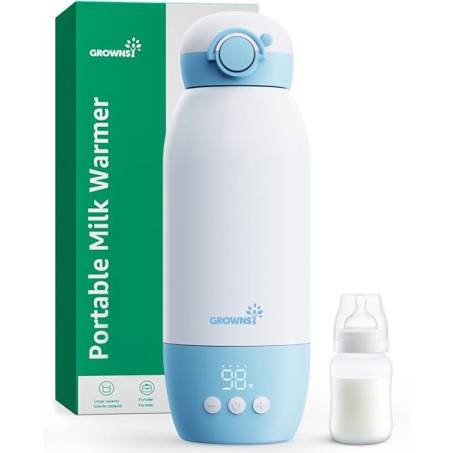 Grownsy Portable Baby Bottle Warmer for Travel, Fast Cordless Milk Warmer On The Go, 10000mAh Rechargeable Battery, 600mL Capacity, Precise Temperature Control for Breastmilk & Formula