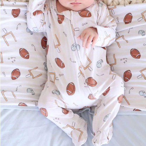 Tiny Touchdowns One-Piece Footie in Neutral | Caden Lane 3-6 months