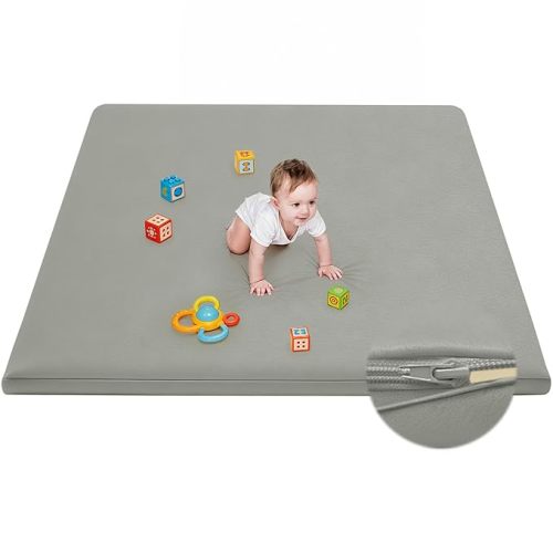 Waterproof Baby Play Mat for Floor Memory Foam 50 * 50 Cushion Playpen Playmat Tummy Time Crawling Mat Nursery Rug Thick Pad Create Soft & Safe Area for Infants,Toddler,Kids,Grey
