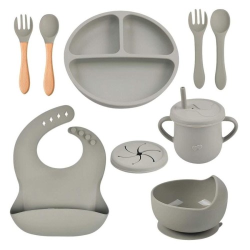 Toddly MealMate Silicone Feeding Set for Baby Led Weaning & Self Feeding - Olive Grey (Green+Grey)