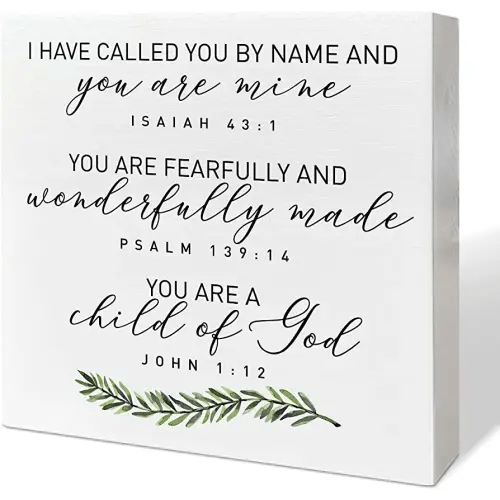 Nursery Desk Wooden Box Sign Decor, Fearfully & Wonderfully Made, Nursery Scripture Decor Newborn Baby Kid Children Room Desk Bible Verse Religious Decoration Baby Shower Christian Baptism Gifts