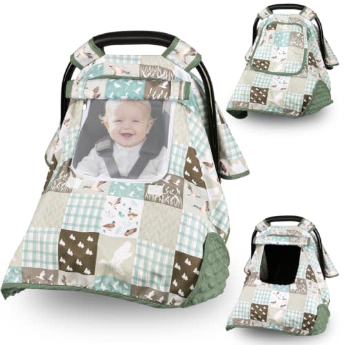 Mallard Duck Baby Car Seat Cover, HNHUAMING Infant Car Seat Covers for Baby Girl Boy, Minky Carseat Canopy with Peep Windows, Neutral