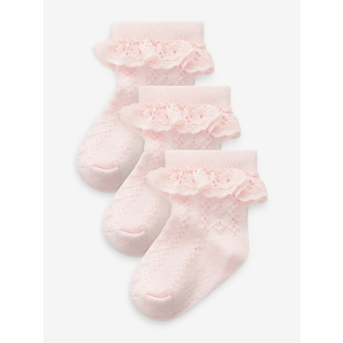 Pink Lace Baby Socks 3 Pack (0mths-2yrs)