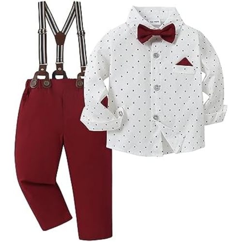 DISAUR Baby Boy Clothes Suits Toddler Dress Shirt With Bowtie Suspender Pants Outfit Sets Gentleman Wedding 1-6 Years