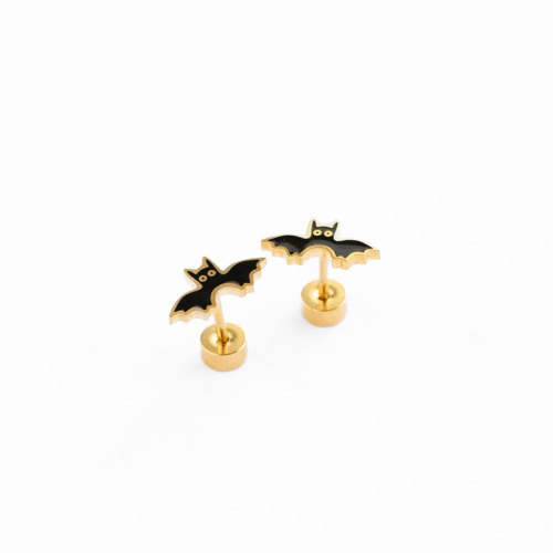 Hypoallergenic gold and enamel Bat flatback stud Earrings – Pip Pop Post