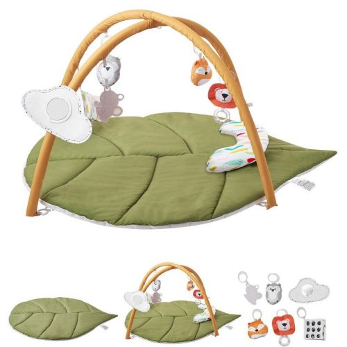 Leaf-Shaped Baby Play Gym Mat with 6 Sensory Toys, Tummy Time Pillow, Soft Washable Activity Mat for Newborn to 18 Months