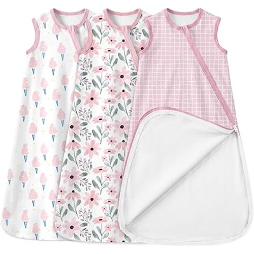 Yoofoss Baby Sleep Sack 6-12 Months 100% Organic Cotton Wearable Blanket for Babies 2-Way Zipper TOG 0.5 Infant Sleeping Sack 3 Pack, Soft Breathable