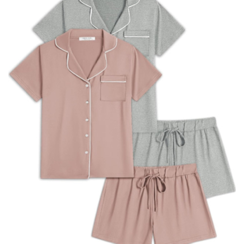 Ekouaer Womens Pajamas Set 2 Pack Button Down Summer Sleepwear Short Sleeve Comfy Pjs Loungewear Set