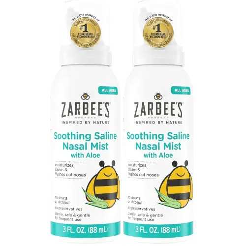 Zarbee's Baby Nasal Saline Spray, Soothing Sterile Mist with Aloe, Newborns & Up, Cleansing Nose Relief, 3Fl Oz (Pack of 2)