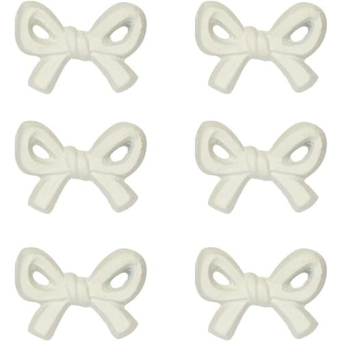 6PCS Handmade Metal Gold Bow Cabinets Knobs for Cabinet Drawer Cupboard Pulls Handle Perfect Decor Furniture Accessories (White, 6 Pack)