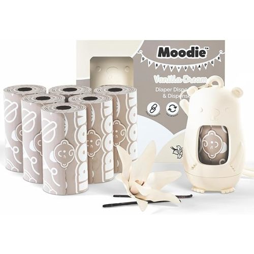 Moodie Travel Diaper Bag Dispenser | 105 VANILLA Disposable Bags