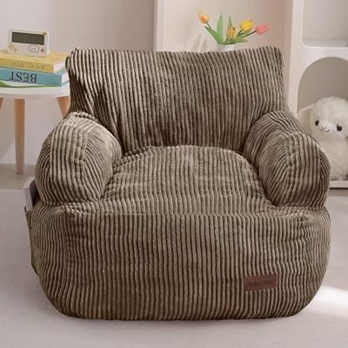 MAXYOYO Kids Bean Bag Chair, Stuffed Bean Bag Sofa, Light Coffee, Standard