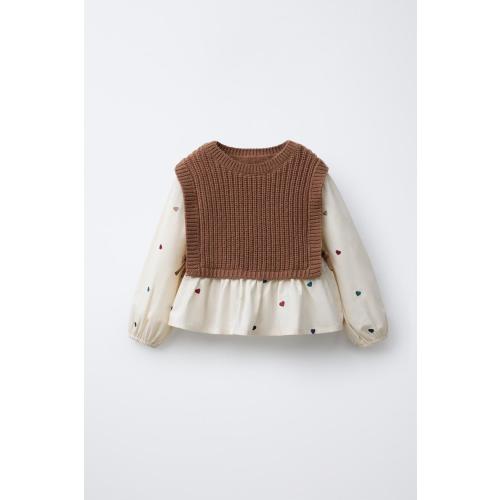 EMBROIDERED HEART SHIRT WITH KNIT VEST - taupe brown | ZARA United States