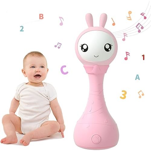 alilo Yoyo Talking Bunny Baby Musical Light-Up Rattle Toys 0-6-12-18 Months, Voice Mimicking Toy, Preloaded 90+ Audio Content, ABC/Number/Notes Learning Toys for Baby Infant Newborn Boy Girl Gifts