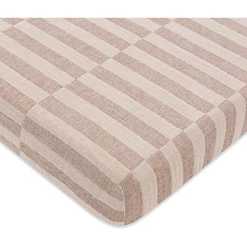 Babyletto 100% Organic Cotton MIDI Crib Sheet, GOTS-Certified, Fitted 360°, Ultra-Soft and Breathable Muslin - Cocoa Offset Stripe