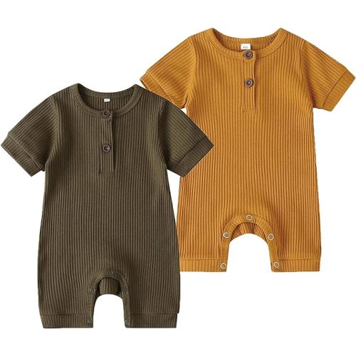 Baby Boy Girl 2 Pack Solid Romper Short/Long Sleeve One Piece Jumpsuits Clothes Sets