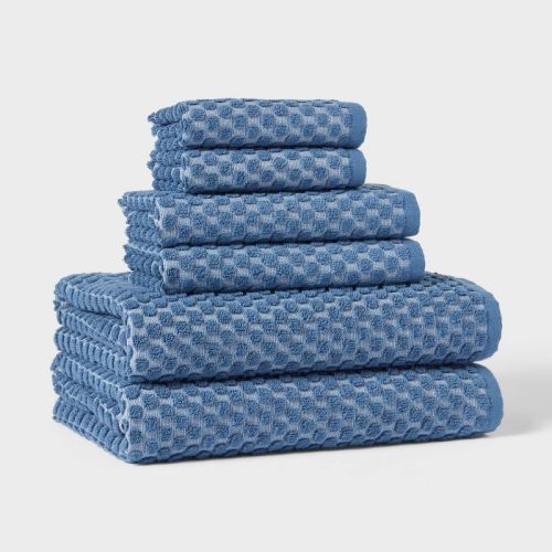 6pc Performance Plus Textured Dot Bath Towel Set Blue - Threshold™