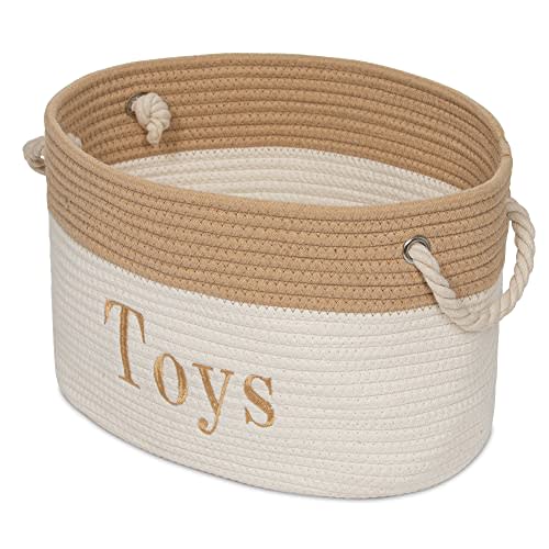 Toy Basket - 15 x 11 x 9 Toy Storage Bin - Embroidered Storage Bins - Tote Bin for Nursery, Playroom, Living Room, Classroom (Toy Bin)