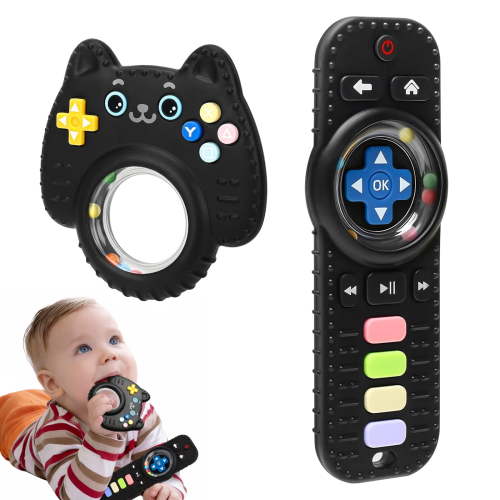 2 Pack Soft Silicone Baby Teething Toys, Teether Chew Toys Set for Toddler Boy and Girl, Remote Control and Game Controller Teething Toys Gift for Babies 3-6 Months