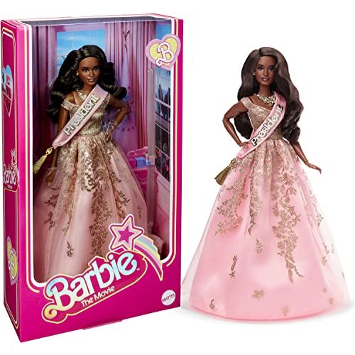 Barbie The Movie Doll, President Collectible Wearing Shimmery Pink & Gold Dress with Sash