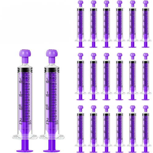 20Pcs 10ml Children Oral Syringes, Liquid Plastic Syringe,Colorful Measuring Tools Individually Sealed for Feeding,Baby Medicine Syringes with Caps (Purple)