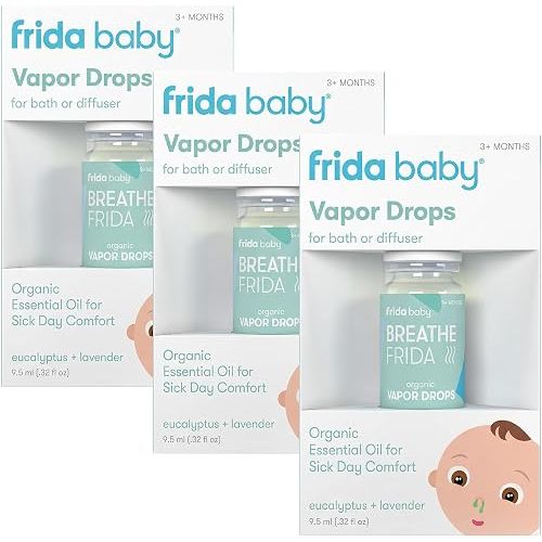 Frida Baby Breathefrida Vapor Bath Drops, Baby-Congestion Relief with Eucalyptus Essential Oil for Humidifier, Aromatherapy Oil Help Baby Breathe Easy (Pack of 3)