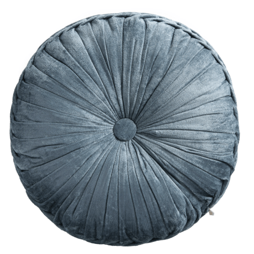 Round Velvet Tufted Ruched Throw Pillow - Blue