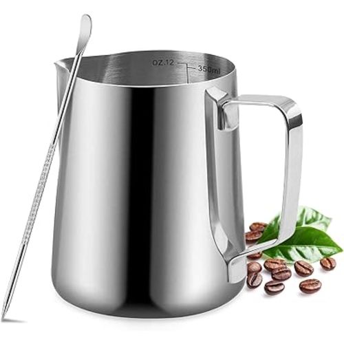Milk Frothing Pitcher, 350ml/600ml (12oz/20oz) Milk Frother Cup Stainless Steel Jug Steaming Pitcher, Milk Coffee Cappuccino Latte Art Barista Steam Pitchers Milk Jug Cup with Decorating Pen