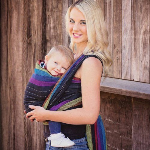 Woven Baby Wrap Carrier - Daiesu Rainbow at Night - Woven Wrap Baby Carrier