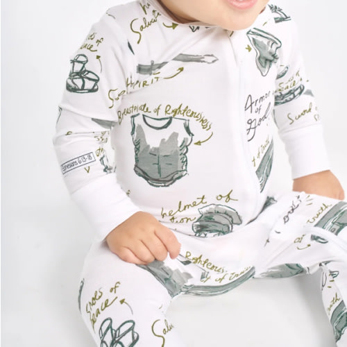 Armor of God White PJ Footed Onesie Bamboo – Holy Pals