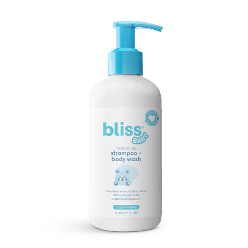 Bliss Baby Shampoo & Wash, Premium 2-in-1, For Babies, Kids & Adults with Sensitive Skin - Pediatrician Approved - Dermatologist Tested - Vegan, Fragrance-Free - 8 fl oz