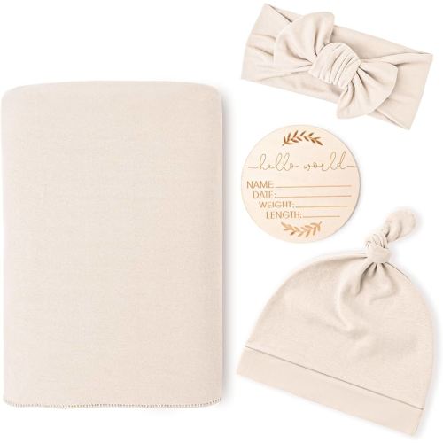 Konssy Baby Girl Newborn Receiving Blanket with Matching Headband and Beanie Set Baby Swaddle Nursery Swaddle Wrap