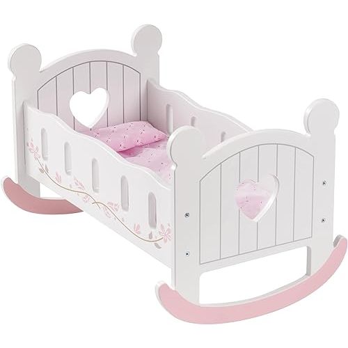 ROBUD Wooden Baby Doll Crib, Baby Doll Bed Toys, Fits Up to 18 Inch Doll Accessories