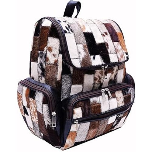 CHAYELL Real Cowhide Backpack for Women Men - Patchwork Hair-On Genuine Full Grain Leather Backpack Laptop Sleeve, 5 Pockets Spacious, Compartment & Sturdy Zippers - Individual Style Cowboy Diaper Bag