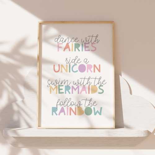 Girls Bedroom Prints, Fairies Unicorns Mermaids, Rainbow Prints, Girls Bedroom Decor, Girls Wall Art, Pastel, Nursery Quotes, Baby Girl Gift