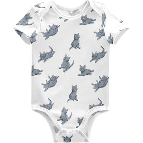 Newborn Baby Romper Cute Russian Blue Cats Short Sleeve Jumpsuit Bodysuit Infant Clothes Outfits for Boys Girls 3M