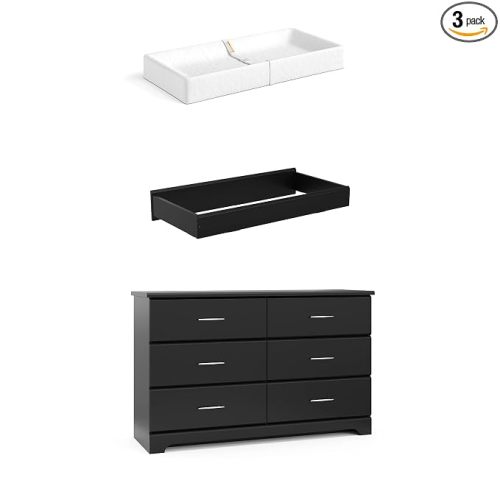 Storkcraft Brookside 6 Drawer Chest with Changing Topper and Change Pad - Black
