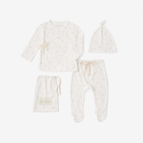 White Floral Organic Cotton Pointelle Layette 3 Pc Gift Set