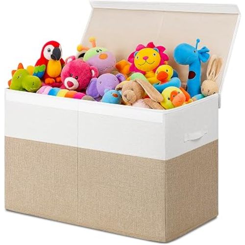 INDRESSME 85L Large Toy Storage Box with Lid Divider Foldable Toy Chest