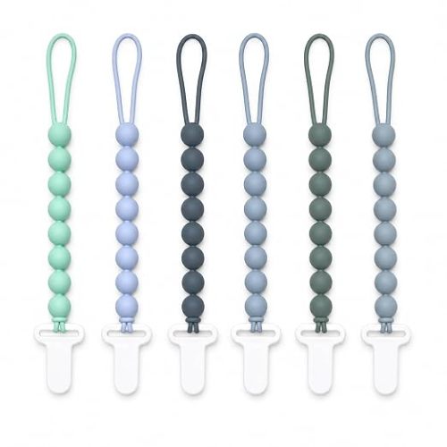 6 Pack Silicone Pacifier Clips for Boys and Girls, One-Piece Beads Pacifier Clip Set with Durable Plastic Clip, Modern Color Pacifier Holder for Baby Essentials