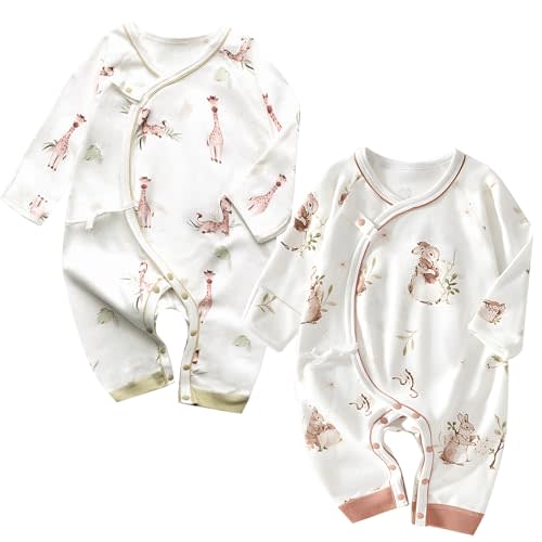 Cherie Kids 100% Organic Cotton Soft 0-6 Months 2-Piece Unisex Footless Newborn Baby Sleepers Pajamas Romper Boys Girls